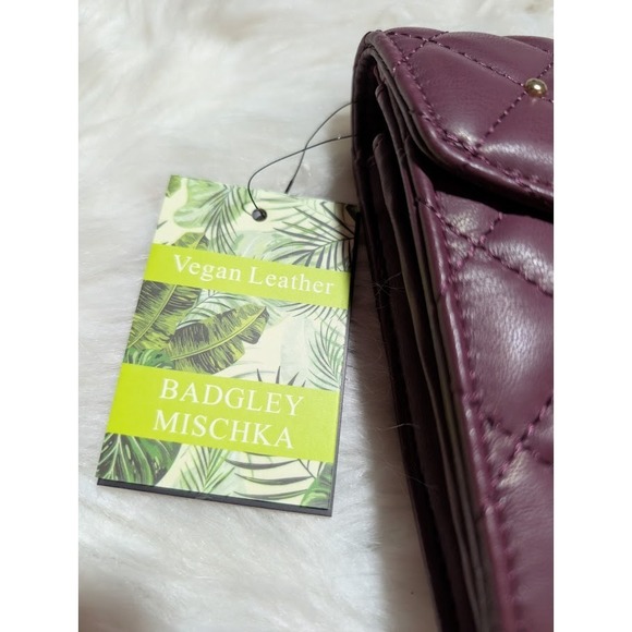 Badgley Mischka Crossbody Plum Vegan Leather Quilted Studded Chain Bag NWT - Picture 2 of 8